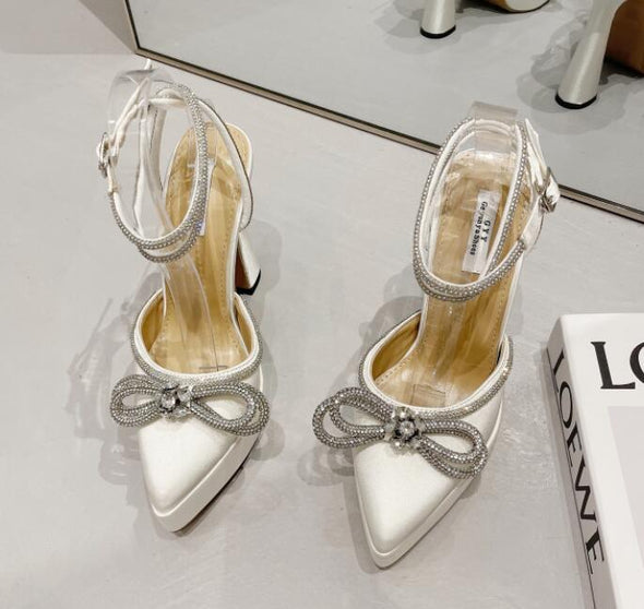 Crystal Bowknot Ankle Strap shoes