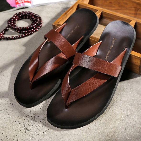 Genuine Leather Flat Flip Flops