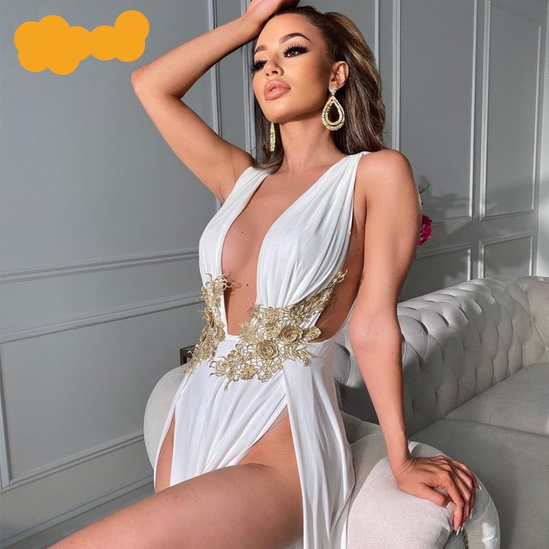 Floral Appliques Party Night Dress