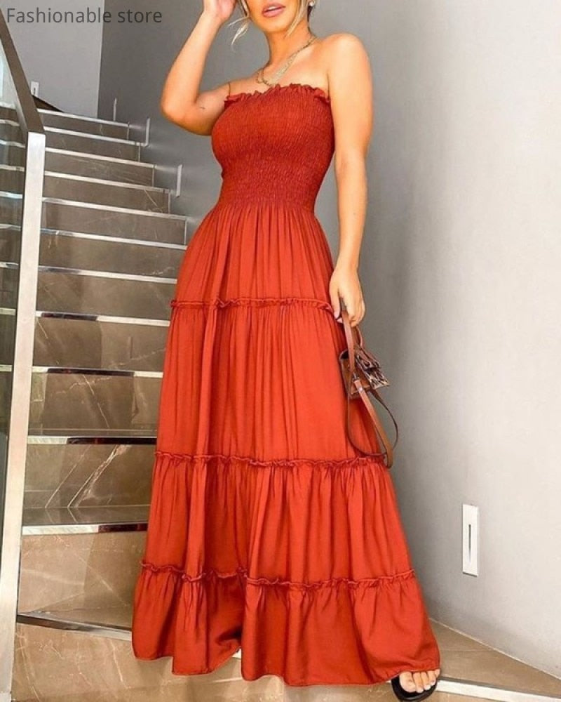 Strapless Ruffles Long Dress