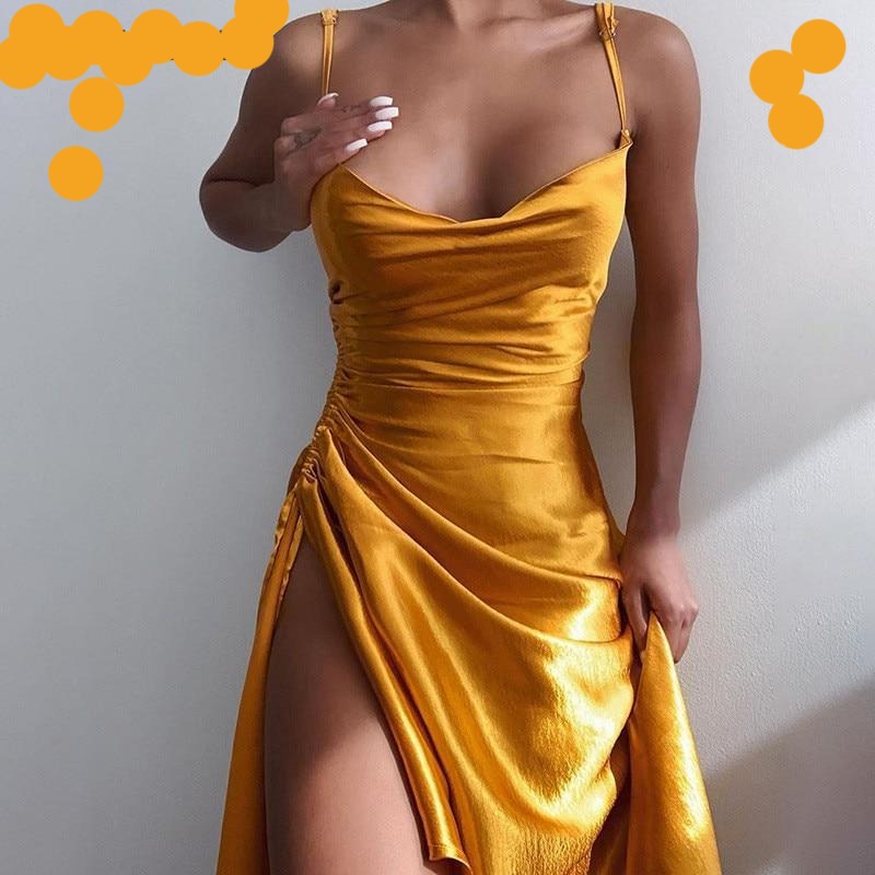 Satin Side Split Dress