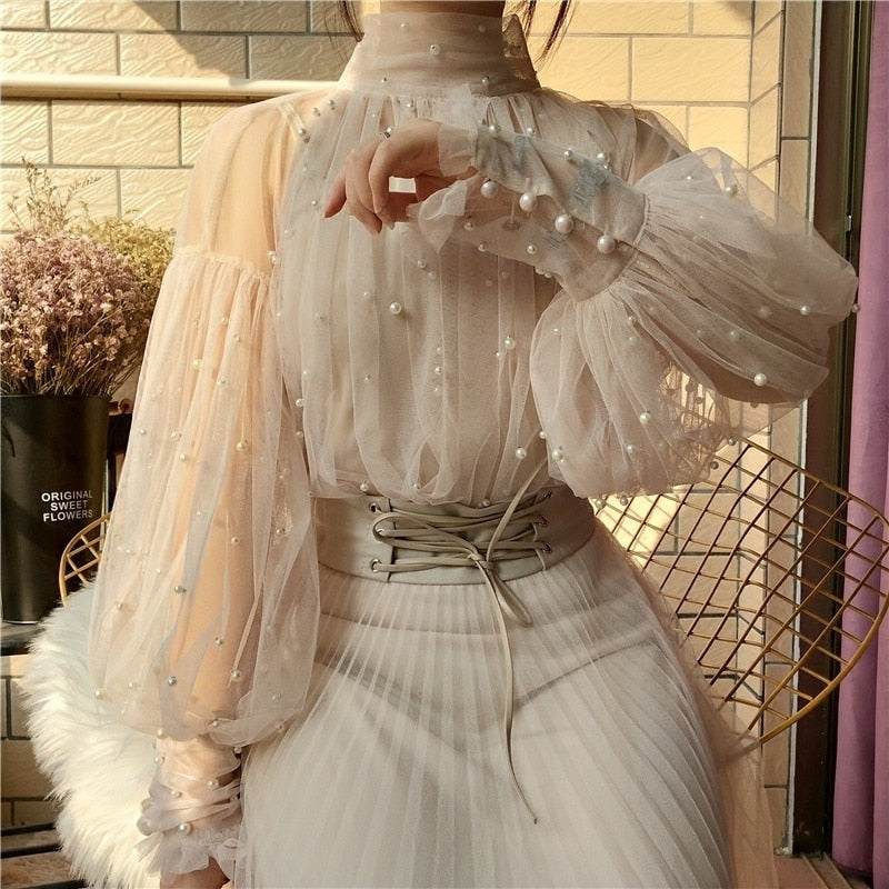 Beading Mesh & pearls Blouse