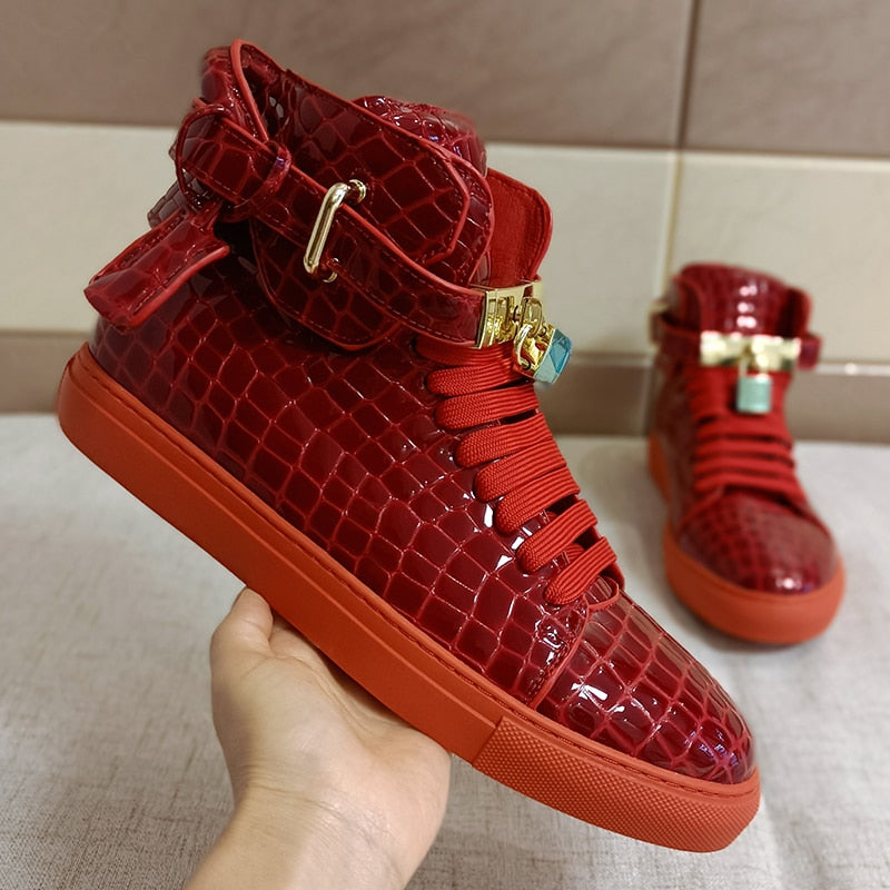 Embossed Crocodile High Top Shoes