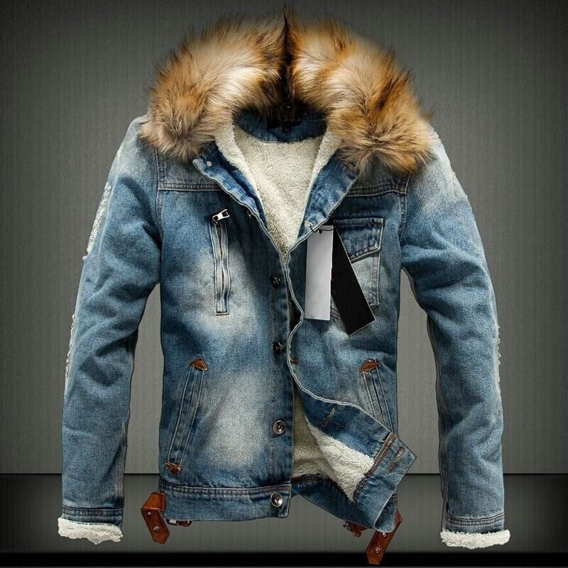 Men Ripped Denim Coat