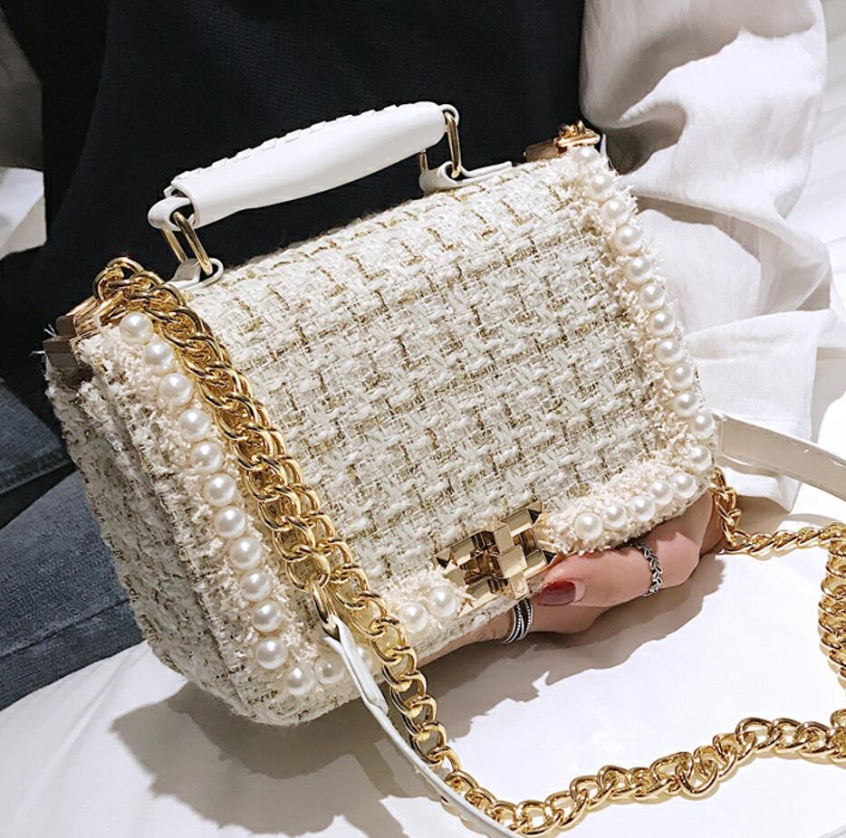 Quality Woolen Pearl Handbag