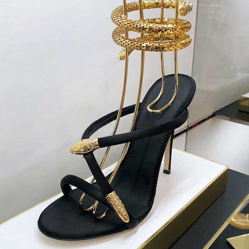 Gold Snake Strap Shoes
