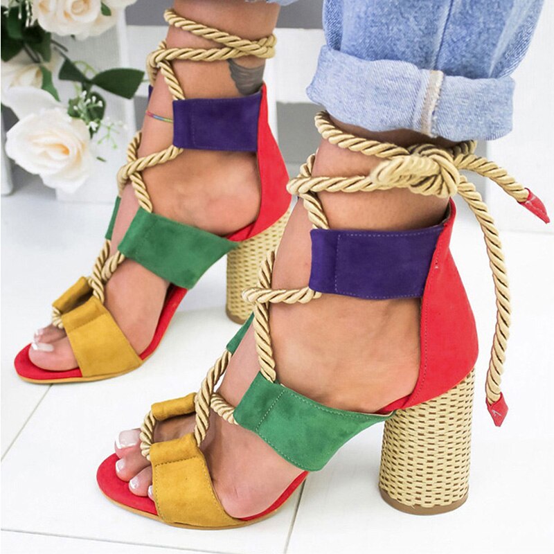 Lace-Up Thick Heels
