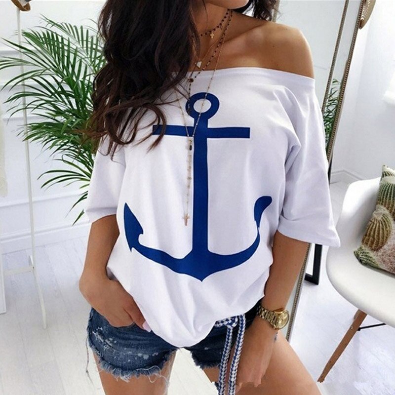 Slash Neck Print Blouse Shirt