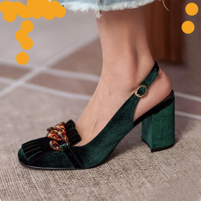 velvet crystal chain shoe