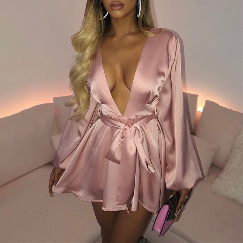 Long Sleeve Satin Dress