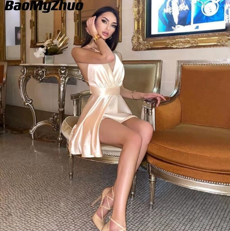 Satin Sleeveless Mini Dress