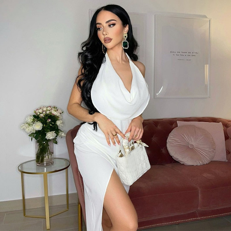Halter Lace Up Backless Dress