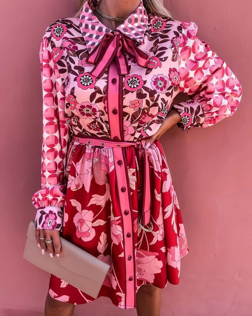 Floral Print Button Mini Dress