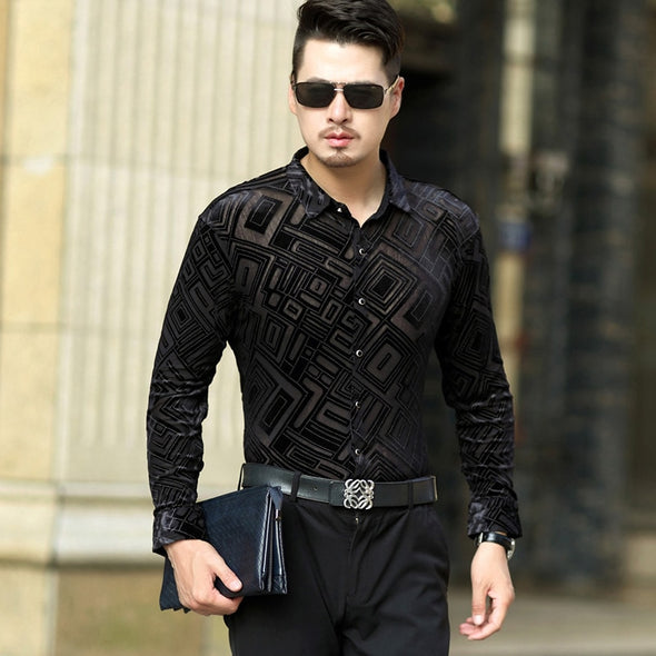 Plaid hollow velvet shirt