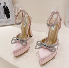 Crystal Bowknot Ankle Strap shoes