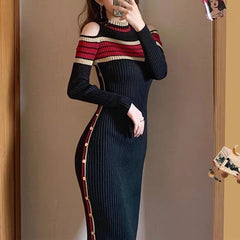 Off Shoulder Color Striped Dress