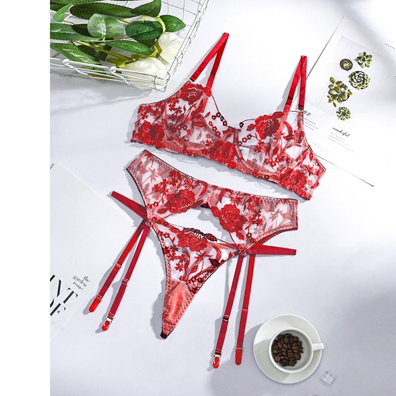 Floral Lingerie 3-Piece Set