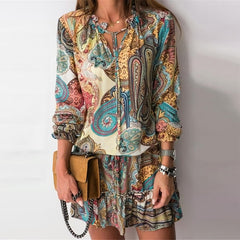 Women V-Neck Lace-Up Mini Dress