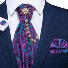 Premium Silk Ascot Tie Brooch Pin Set
