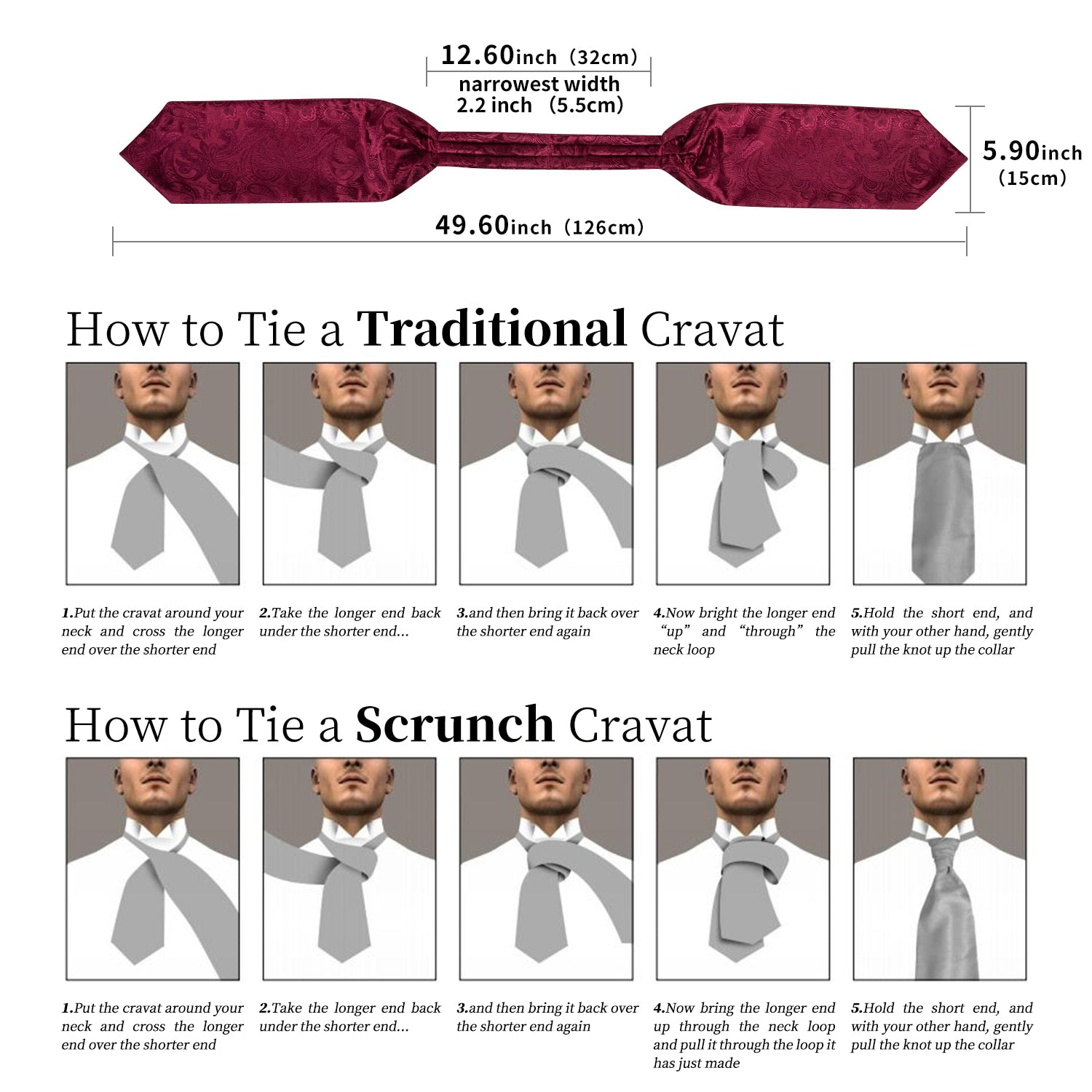 Premium Silk Ascot Tie Brooch Pin Set