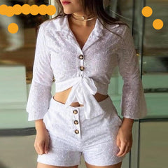 Button-down Blouse & Shorts Set