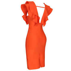 Deep V Neck Ruffles Dress