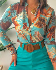 Elegant Floral Blouse V-Neck