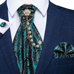 Premium Silk Ascot Tie Brooch Pin Set