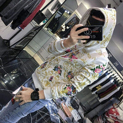 Flower Embroidery Hooded Men Sweatshirt