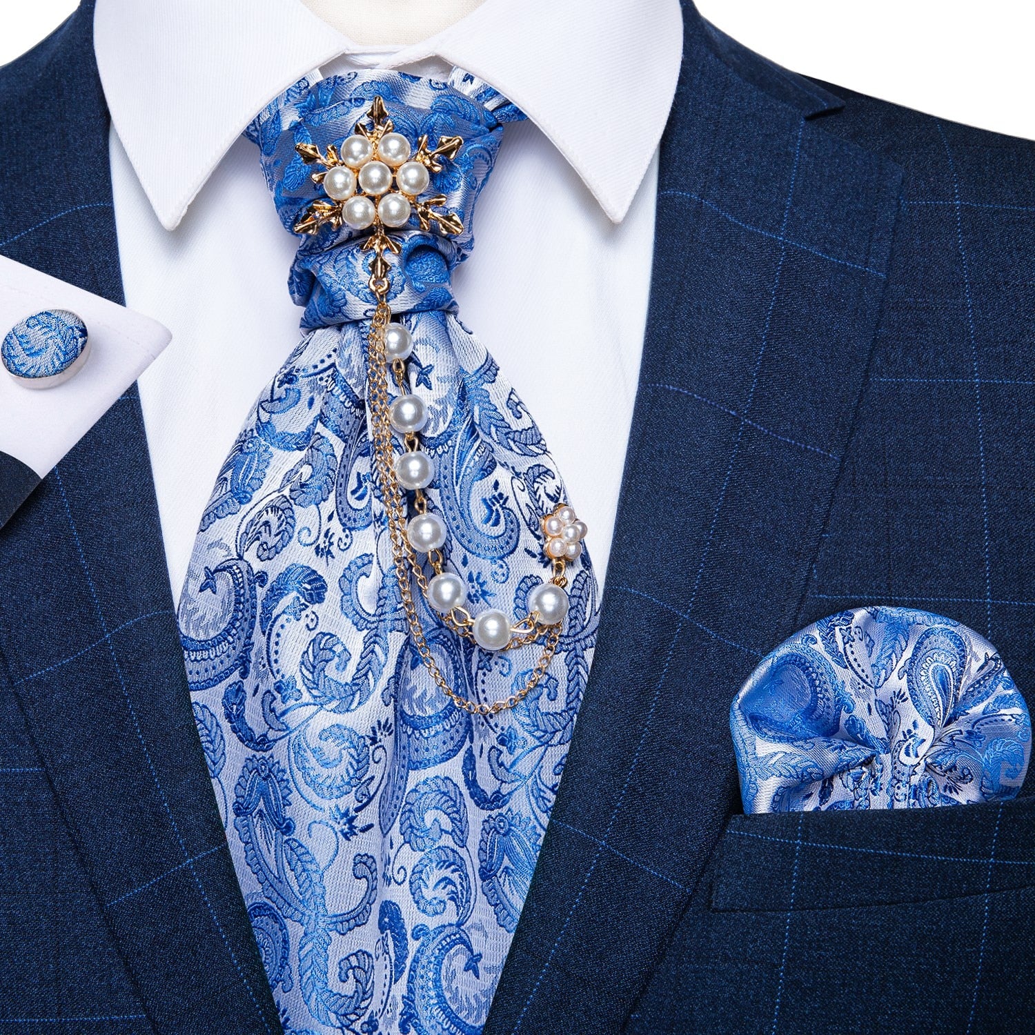 Premium Silk Ascot Tie Brooch Pin Set