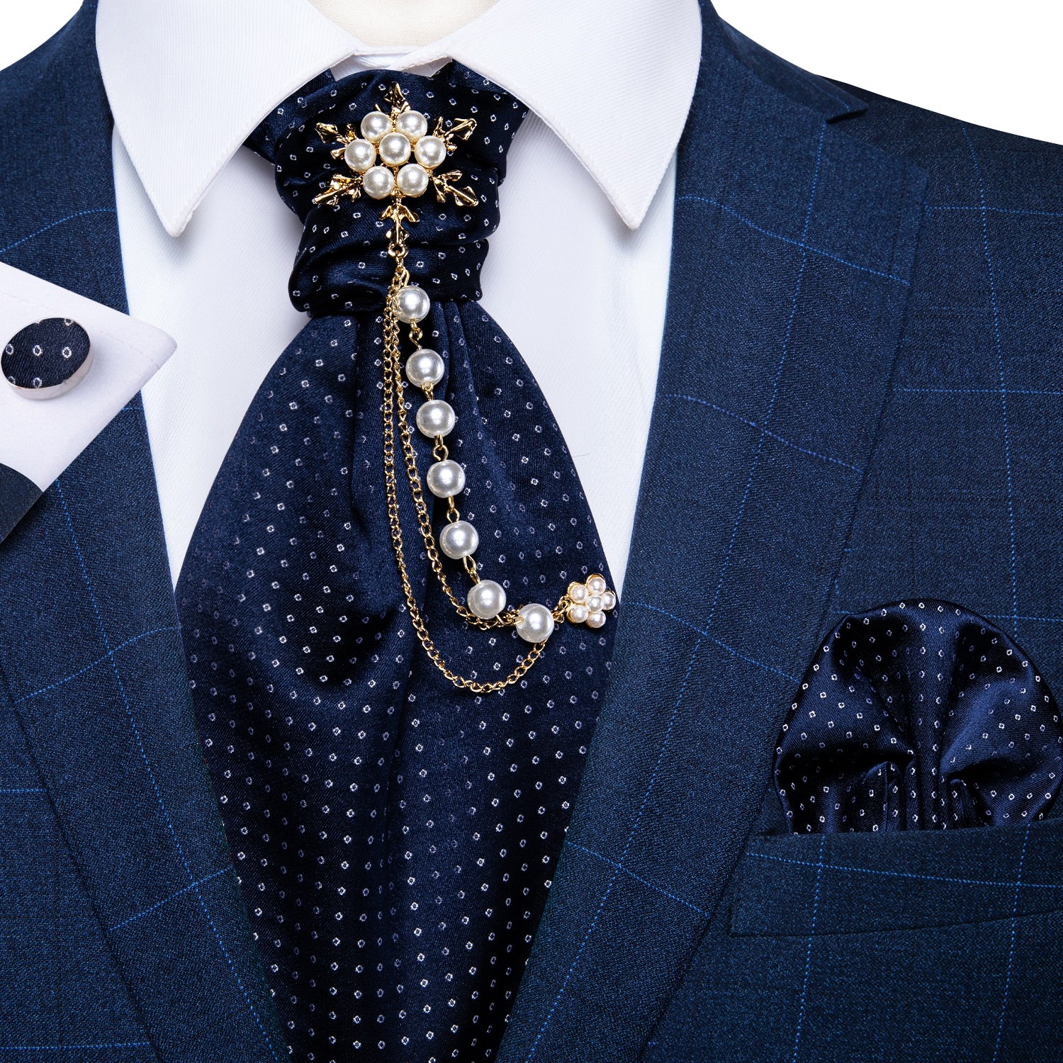 Premium Silk Ascot Tie Brooch Pin Set