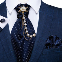 Premium Silk Ascot Tie Brooch Pin Set