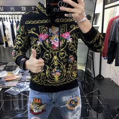Flower Embroidery Hooded Men Sweatshirt