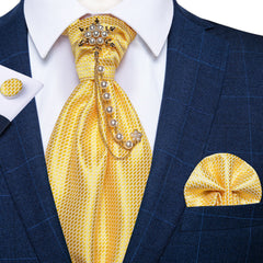 Premium Silk Ascot Tie Brooch Pin Set