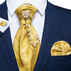 Premium Silk Ascot Tie Brooch Pin Set