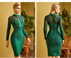 Green Long Sleeve Bandage Dress