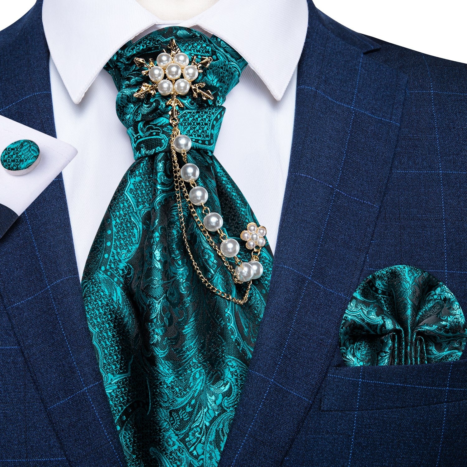 Premium Silk Ascot Tie Brooch Pin Set
