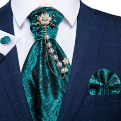 Premium Silk Ascot Tie Brooch Pin Set