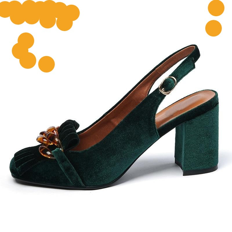 velvet crystal chain shoe