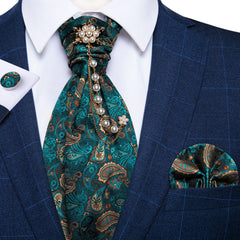 Premium Silk Ascot Tie Brooch Pin Set
