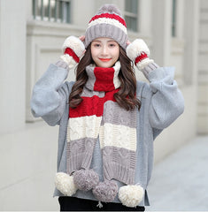 Woolen Hat Scarf Gloves Set