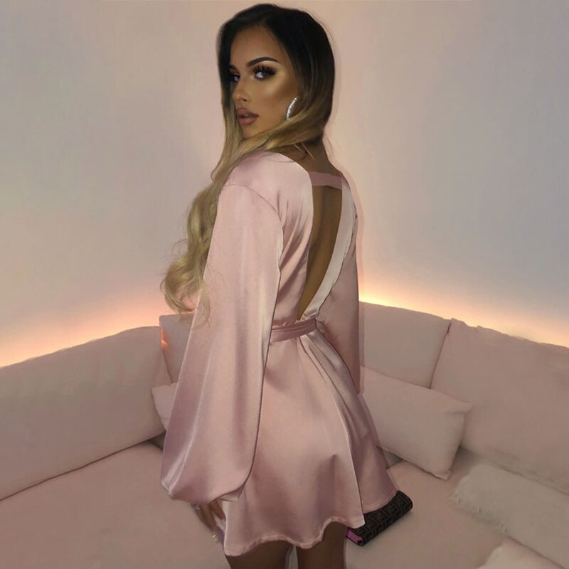 Long Sleeve Satin Dress