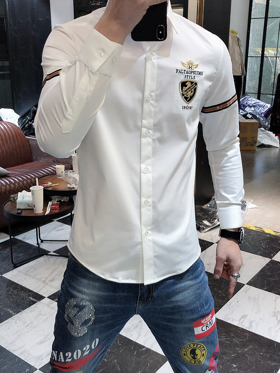 Embroidery Slim Fit Men Shirt
