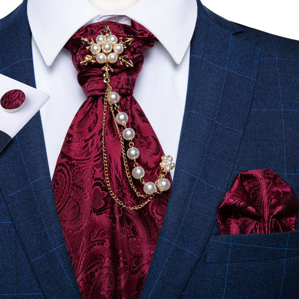Premium Silk Ascot Tie Brooch Pin Set