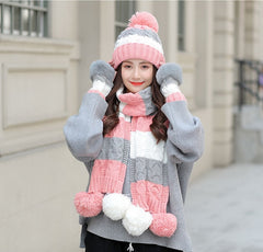 Woolen Hat Scarf Gloves Set