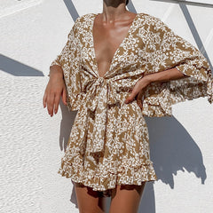 Summer Lace-up Print Playsuit