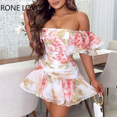 Floral Print Off Shoulder Dress