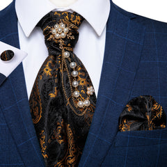 Premium Silk Ascot Tie Brooch Pin Set