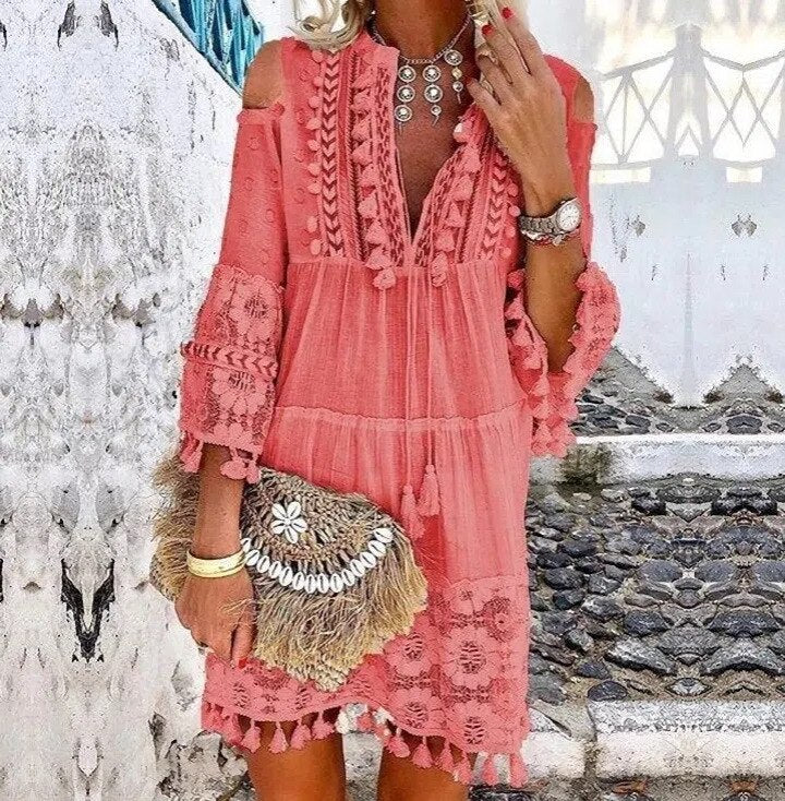 Sexy V-neck Loose Tassel Dress