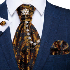 Premium Silk Ascot Tie Brooch Pin Set